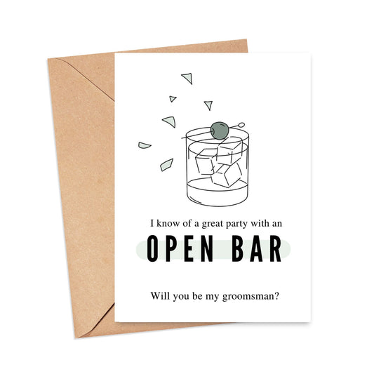 Open Bar Groomsman Proposal Card