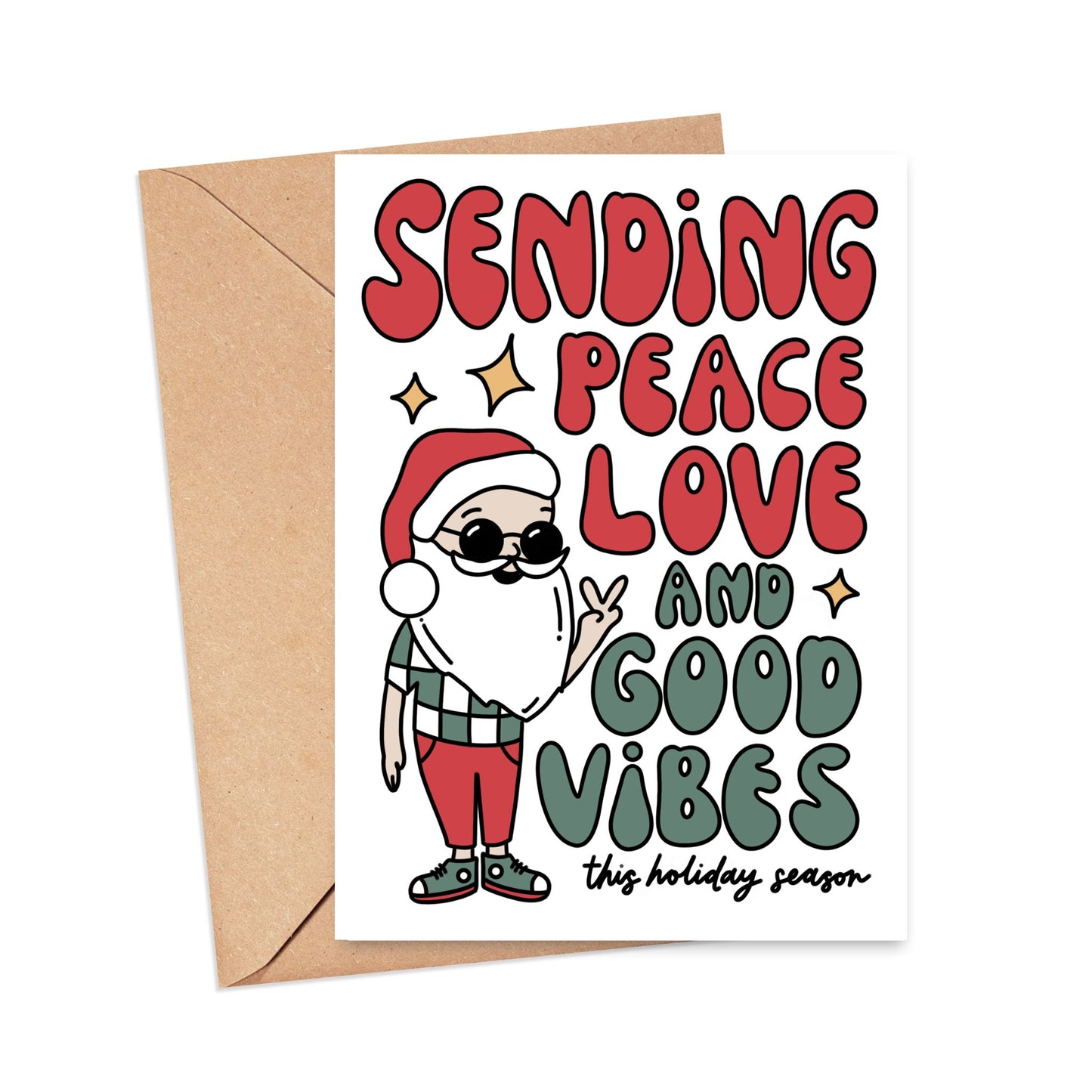 Peace Love and Good Vibes Christmas Card Simply Happy Cards