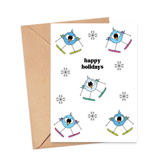 Happy Holidays Blue Birds Skiing Card Simply Happy Cards