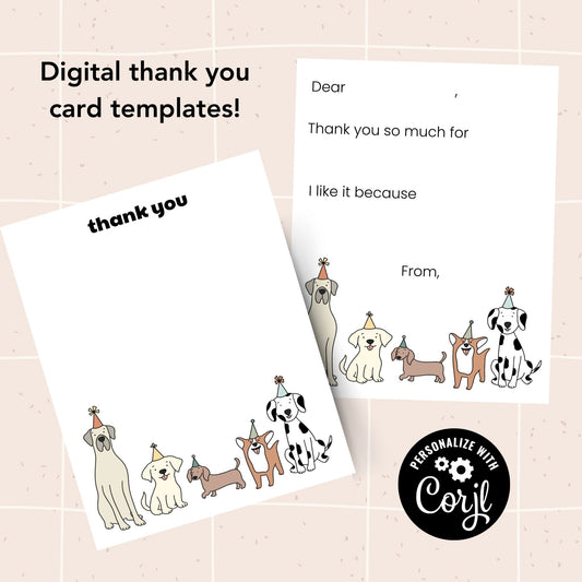 Editable Dog Birthday Thank You Card Template Simply Happy Cards