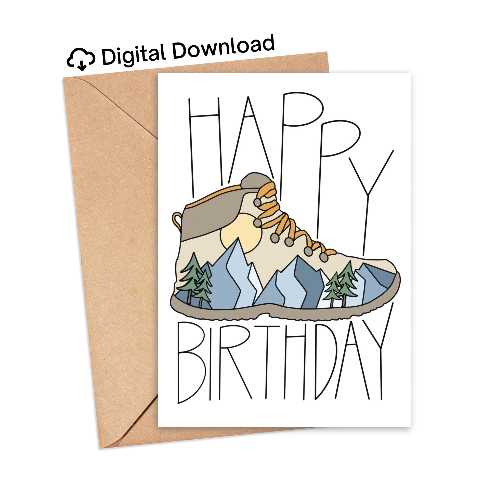 DIGITAL Happy Birthday Hiking Boot Card Simply Happy Cards